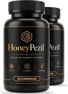 One black HoneyPezil bottle with a black and gold honeycomb label