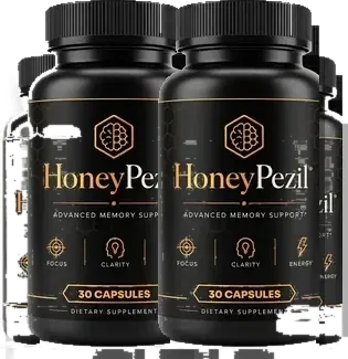 6 black HoneyPezil capsule bottles with the black and gold label